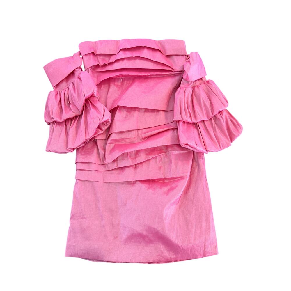 Bardot Pink Off Shoulder Ruffle Dress Sz 6 Statement Sleeve Cocktail Party Mini